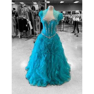 NEW Mori Lee Aqua Ruffle Gown, Size 10
